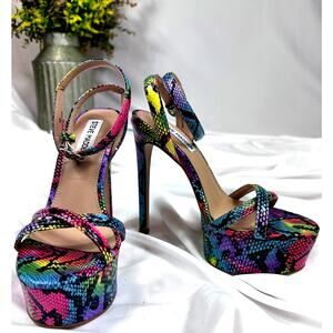 Steve Madden Marciana Snake Skin Multi Ankle Strap Open Toe High Heel Sandals 6